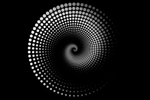 Halftone circular spiral, logo circle dots texture optical illusion tunnel Stock Illustration