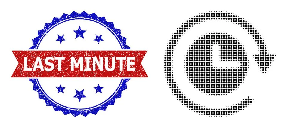 Halftone Clockwise Rotation Icon and Distress Bicolor Last Minute Stamp Illustrazione stock