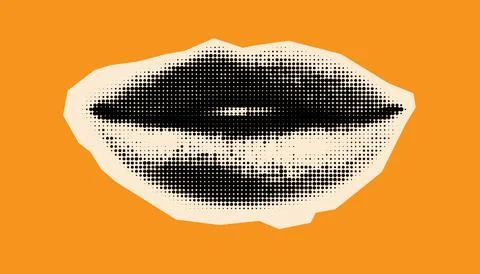 Halftone Closed Lips with Dotted Patterns Stock Illustration