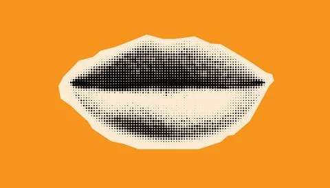 Halftone Closed Lips with Dotted Patterns Stock Illustration