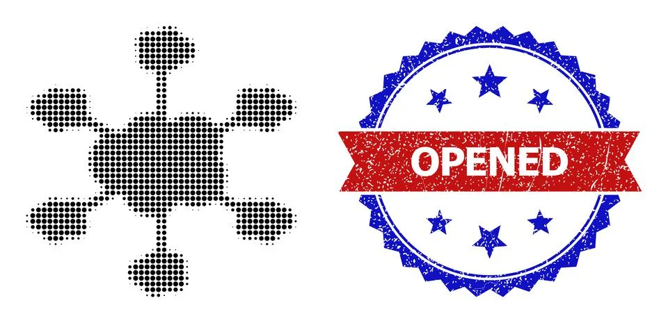 Halftone Cloud Network Icon and Distress Bicolor Opened Stamp Seal Stock Illustration