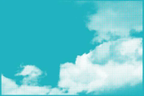Halftone Clouds on Blue Sky Background Stock Illustration