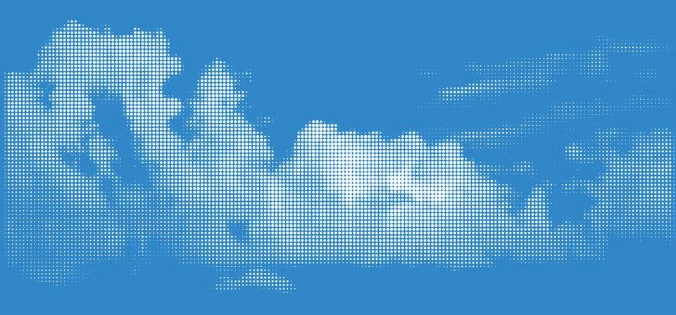 Halftone Clouds on Blue Sky Background Stock Illustration
