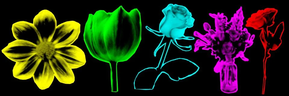 Halftone collage design elements in trendy magazine style. Flower. Vector ill Stock Illustration