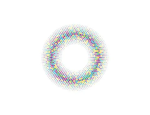 Halftone color dots in circle form, logo. Vector illustration. Stock Illustration