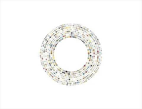 Halftone color dots in circle form, logo. Vector illustration. 库存插图