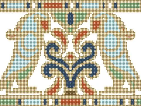 Halftone colorful seamless retro pattern aboriginal animal bird spiral round Illustrazione stock