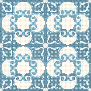 Halftone colorful seamless retro pattern elegant blue spiral curve flower kal Stock Illustration
