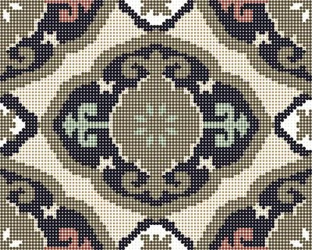 Halftone colorful seamless retro pattern oriental curve spiral flower kaleido Stock Illustration