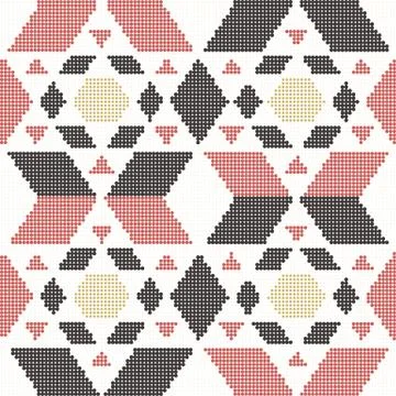 Halftone colorful seamless retro pattern polygon triangle geometry cross Stock Illustration