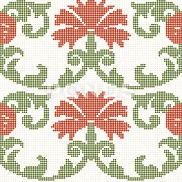 Halftone colorful seamless retro pattern spiral curve vine red flower Stock Illustration