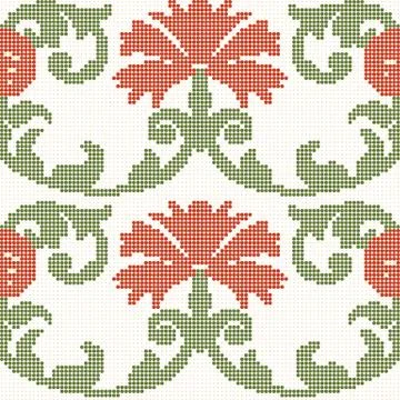 Halftone colorful seamless retro pattern spiral curve vine red flower 스톡 일러스트