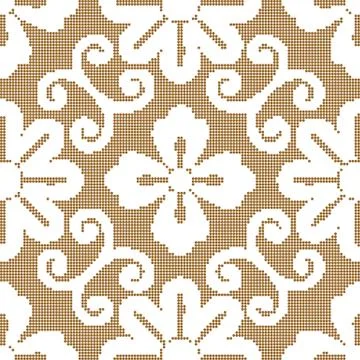 Halftone colorful seamless retro pattern spiral vine round flower cross Stock Illustration