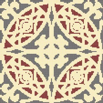 Halftone colorful seamless retro pattern curve cross round geometry kaleidosc Stock Illustration