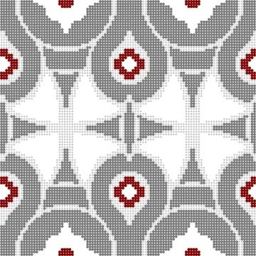 Halftone colorful seamless retro pattern grey round geometry flower cross Stock Illustration