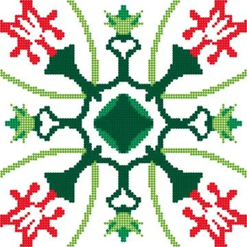 Halftone colorful seamless retro pattern nature red flower green calyx cross 스톡 일러스트