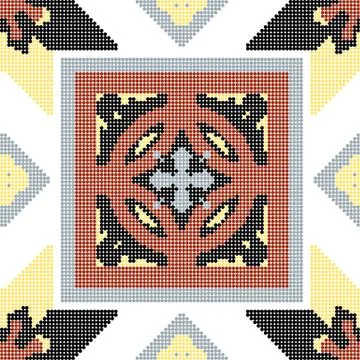 Halftone colorful seamless retro pattern round square check geometry kaleidos Illustrazione stock