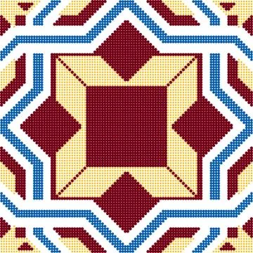 Halftone colorful seamless retro pattern cross Islam star geometry frame Stock Illustration