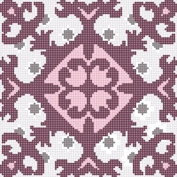 Halftone colorful seamless retro pattern purple red flower kaleidoscope Illustrazione stock
