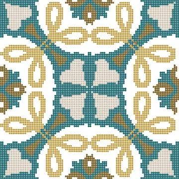 Halftone colorful seamless retro pattern round line flower cross kaleidoscope Stock Illustration