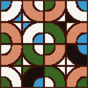 Halftone colorful seamless retro pattern round square cross mosaic geometry Stock Illustration