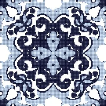 Halftone colorful seamless retro pattern blue curve spiral flower kaleidoscop Stock Illustration