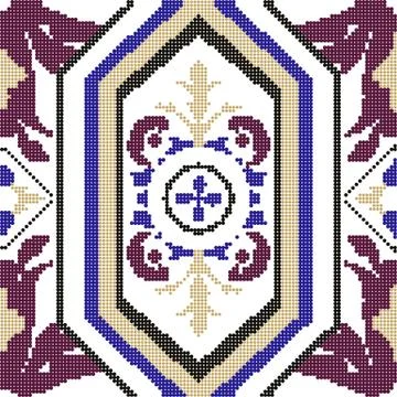 Halftone colorful seamless retro pattern cross polygon round flower kaleidosc Stock Illustration