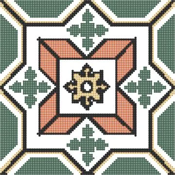 Halftone colorful seamless retro pattern cross square green orange flower 스톡 일러스트