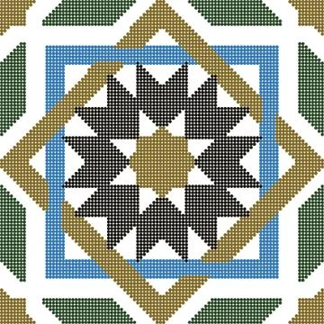 Halftone colorful seamless retro pattern cross square Islam star geometry Illustrazione stock