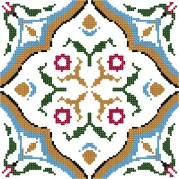 Halftone colorful seamless retro pattern flower leaf vine cross geometry Illustrazione stock