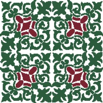 Halftone colorful seamless retro pattern green spiral plant vine kaleidoscope Stock Illustration