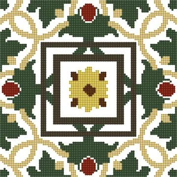 Halftone colorful seamless retro pattern green vine leaf red flower cross 스톡 일러스트