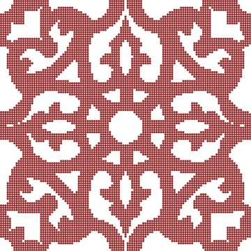 Halftone colorful seamless retro pattern red flower kaleidoscope frame Stock Illustration