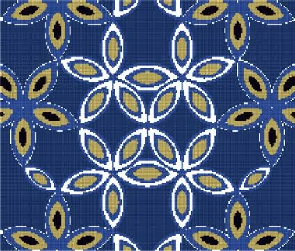Halftone colorful seamless retro pattern blue curve star cross flower kaleido Stock Illustration