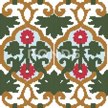 Halftone colorful seamless retro pattern spiral round red flower vine Stock Illustration