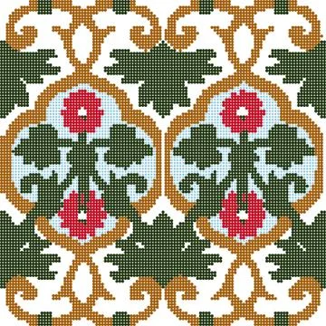Halftone colorful seamless retro pattern spiral round red flower vine Illustrazione stock