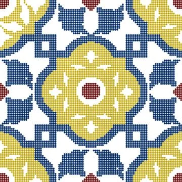 Halftone colorful seamless retro pattern square cross geometry kaleidoscope Stock Illustration