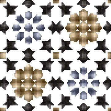 Halftone colorful seamless retro pattern star flower square cross geometry Illustrazione stock