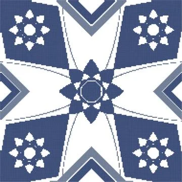 Halftone colorful seamless retro pattern blue flower square geometry cross Stock Illustration