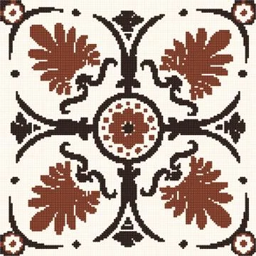 Halftone colorful seamless retro pattern brown round flower fan shape cross l Illustrazione stock