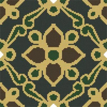 Halftone colorful seamless retro pattern green golden outline flower leaf cro Stock Illustration