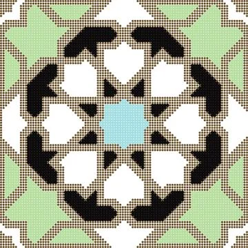 Halftone colorful seamless retro pattern Islam star geometry cross frame Stock Illustration