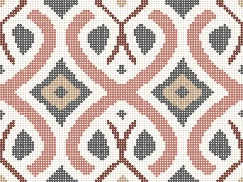 Halftone colorful seamless retro pattern pink curve cross rope kaleidoscope Stock Illustration