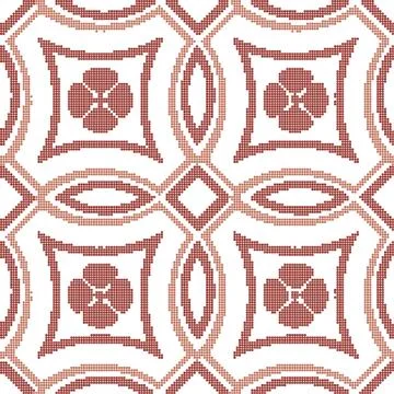 Halftone colorful seamless retro pattern vintage red curve round cross frame  스톡 일러스트