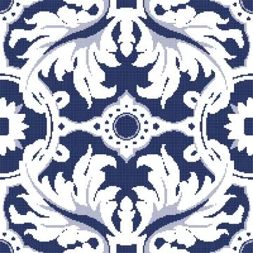 Halftone colorful seamless retro pattern vintage blue spiral leaf feather cro Stock Illustration