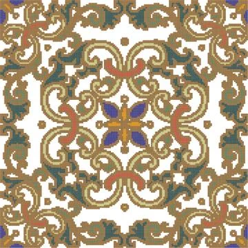 Halftone colorful seamless retro pattern oriental Asian spiral curve cross fl Illustrazione stock