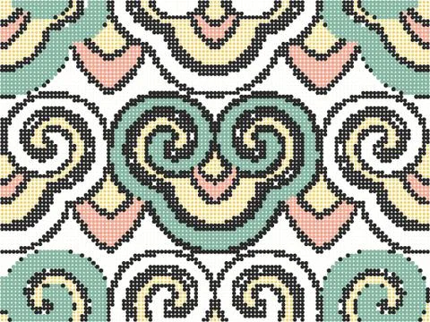 Halftone colorful seamless retro pattern spiral curve cross Japanese chintz Stock Illustration