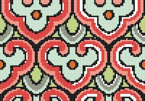Halftone colorful seamless retro pattern oriental Chinese curve spiral cross  Illustrazione stock