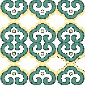 Halftone colorful seamless retro pattern oriental curve spiral cross round fr Illustrazione stock
