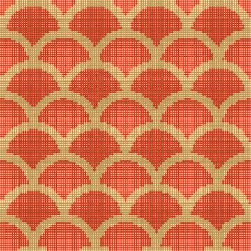 Halftone colorful seamless retro pattern Asian Chinese traditional red golden Stock Illustration